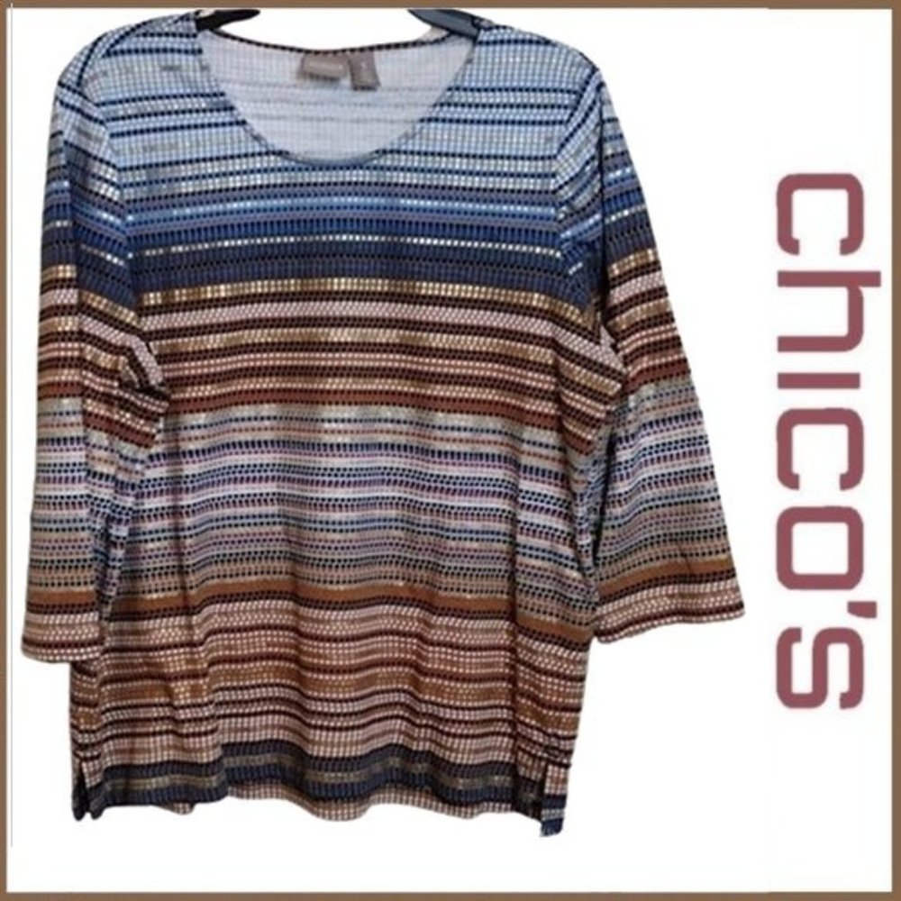 Chico's Size 3 or (XL or 16) Like New Chico's Metallic Striped Top